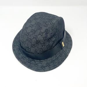 Gucci Denim Canvas GG Monogram Bucket Hat Size L Black